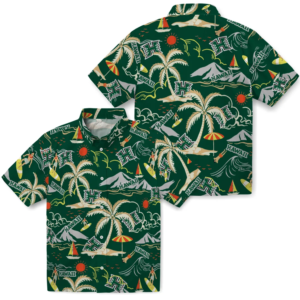 Hawaii Rainbow Warriors Hawaiian Shirt - Palm Tree Island hawaii rainbow warriors palm tree island green hawaiian shirts high quality