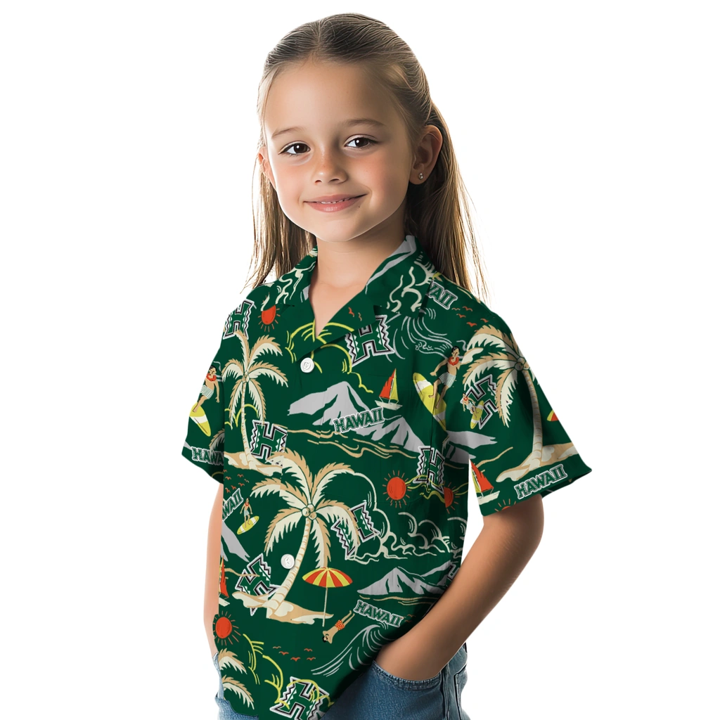 Hawaii Rainbow Warriors Hawaiian Shirt - Palm Tree Island hawaii rainbow warriors palm tree island green hawaiian shirts premium grade