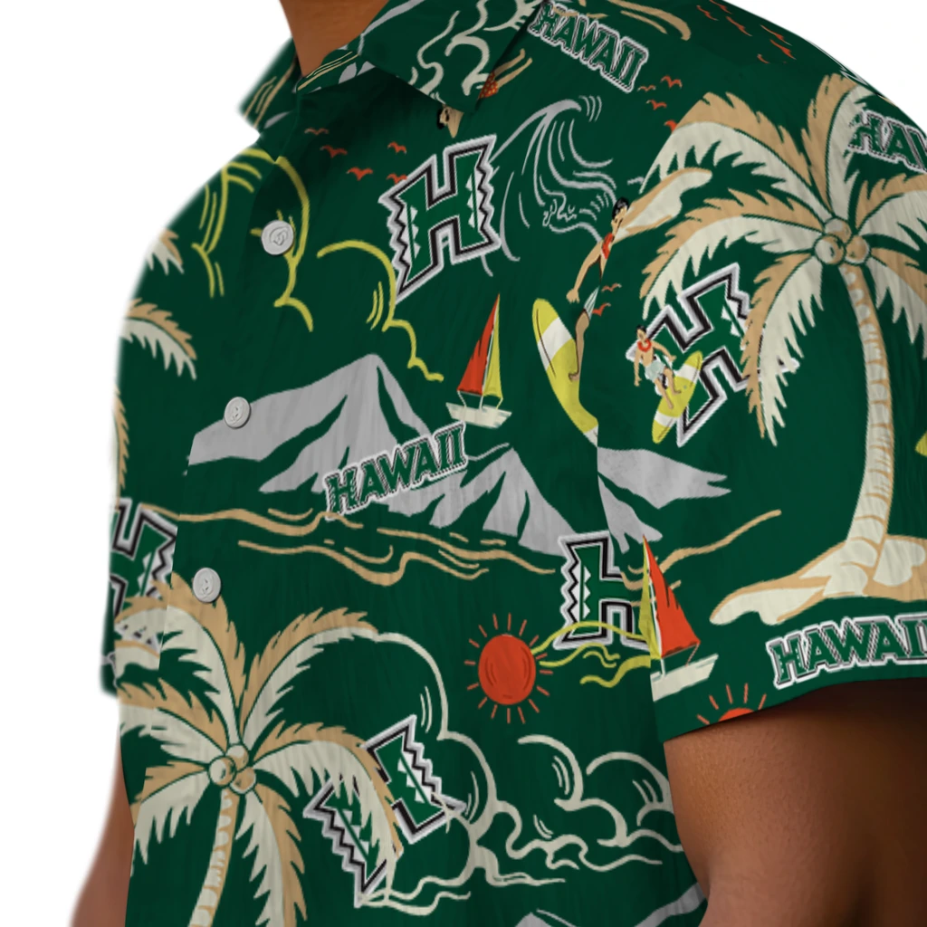 Hawaii Rainbow Warriors Hawaiian Shirt - Palm Tree Island hawaii rainbow warriors palm tree island green hawaiian shirts trendy