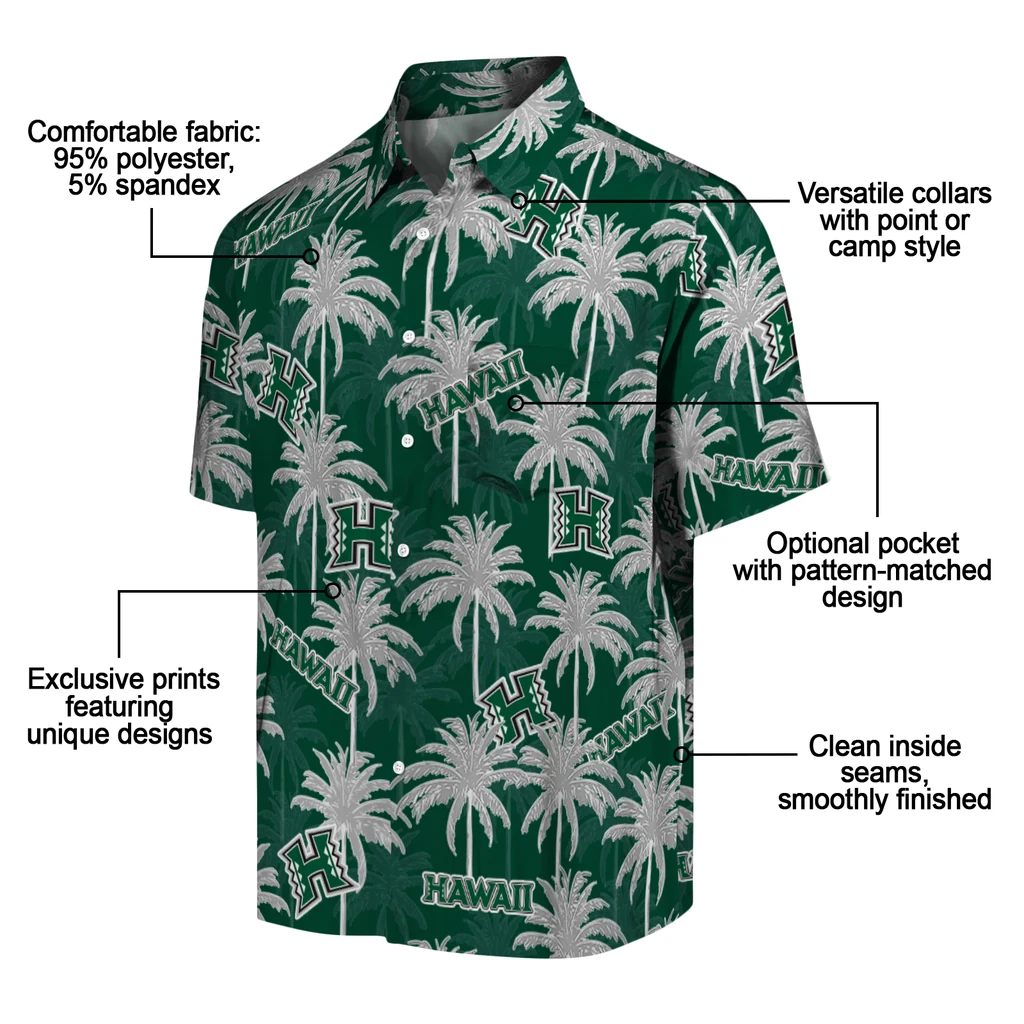 Hawaii Rainbow Warriors Hawaiian Shirt - Palm Tree Motif hawaii rainbow warriors palm grove green hawaiian shirts new arrival