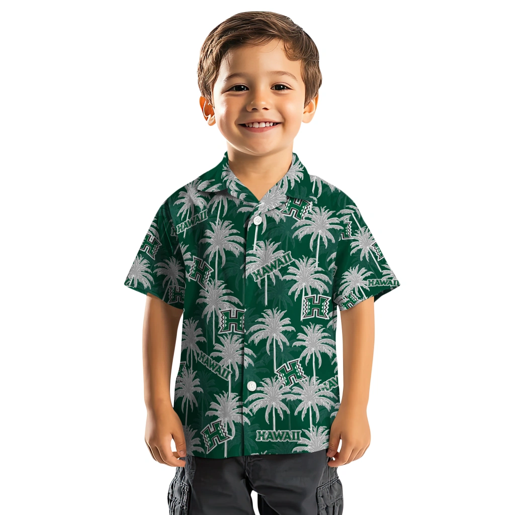 Hawaii Rainbow Warriors Hawaiian Shirt - Palm Tree Motif hawaii rainbow warriors palm grove green hawaiian shirts top rated