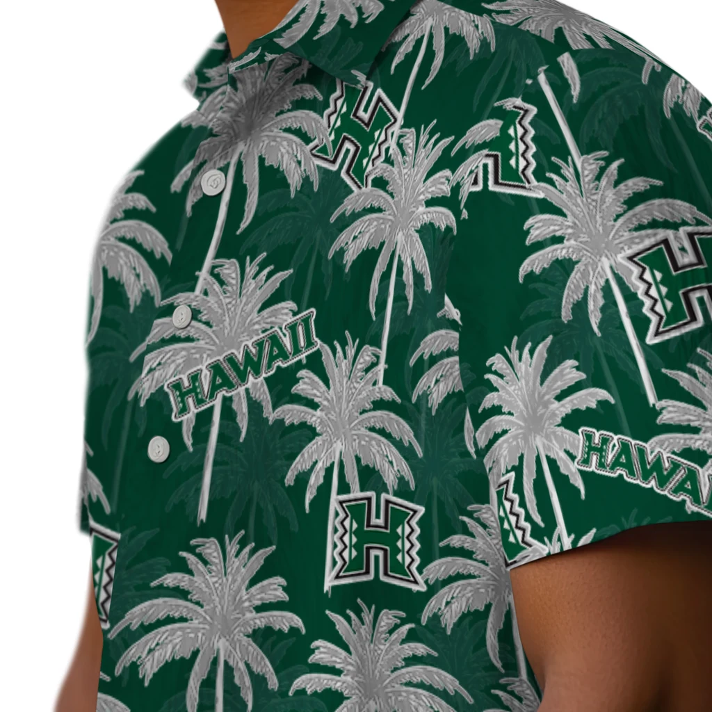 Hawaii Rainbow Warriors Hawaiian Shirt - Palm Tree Motif hawaii rainbow warriors palm grove green hawaiian shirts trendy