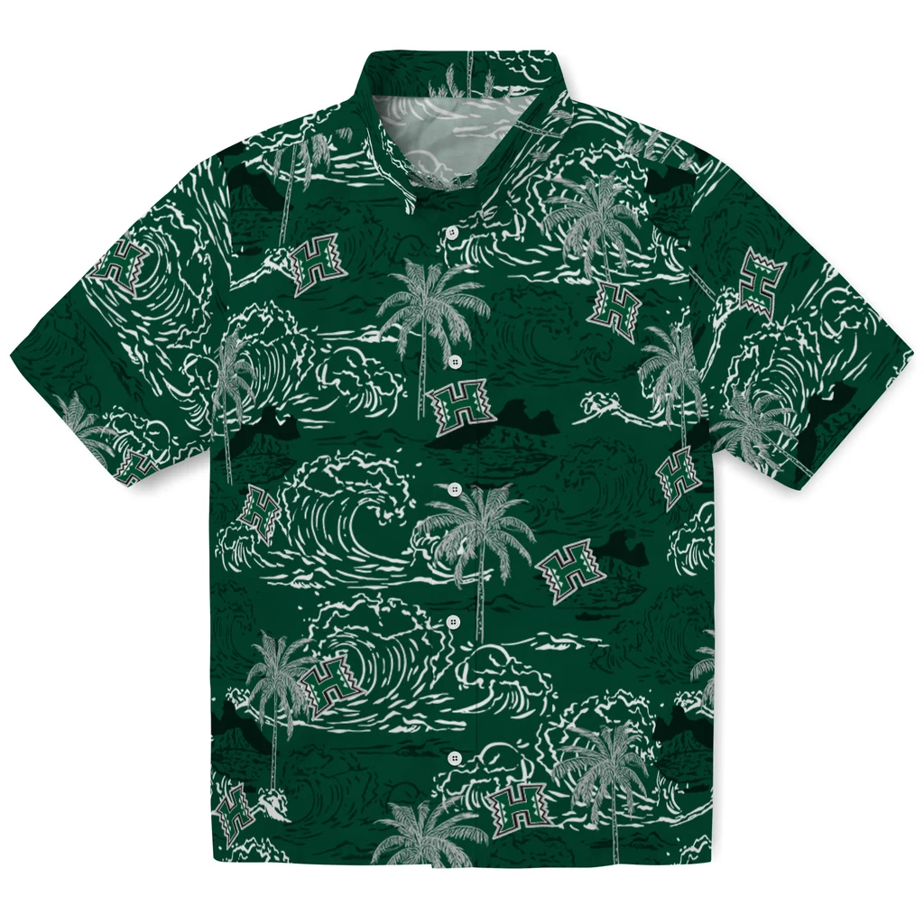 Hawaii Rainbow Warriors Hawaiian Shirt - Wave Palm hawaii rainbow warriors wave palm green hawaiian shirts best selling