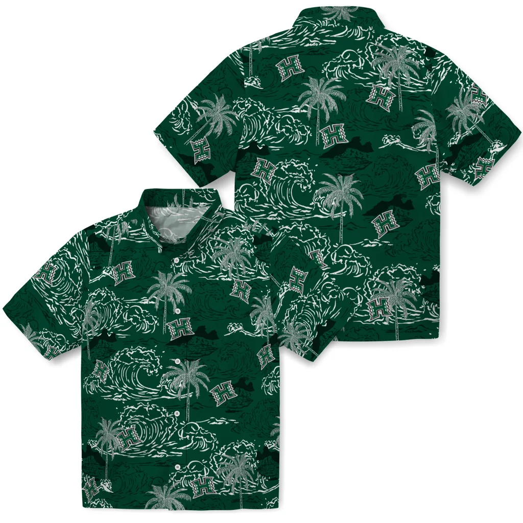 Hawaii Rainbow Warriors Hawaiian Shirt - Wave Palm hawaii rainbow warriors wave palm green hawaiian shirts high quality
