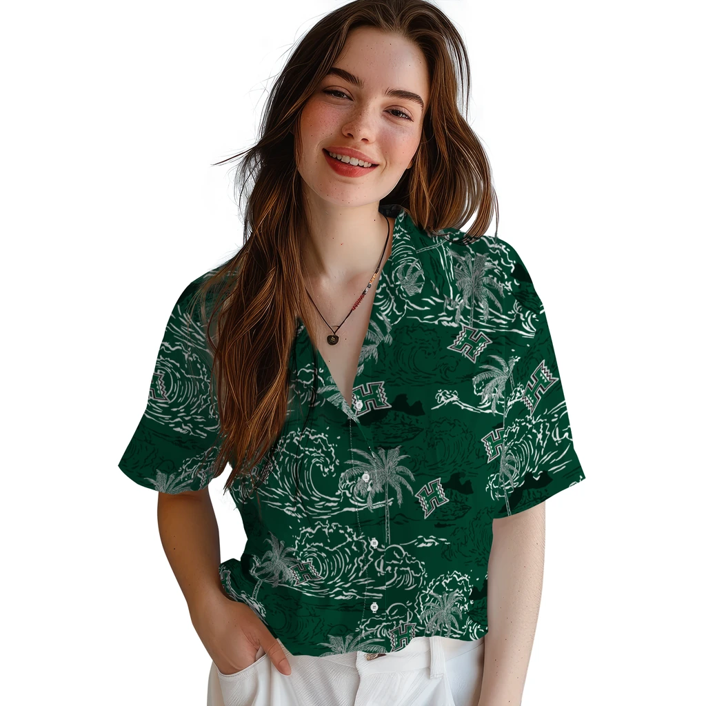 Hawaii Rainbow Warriors Hawaiian Shirt - Wave Palm hawaii rainbow warriors wave palm green hawaiian shirts latest model