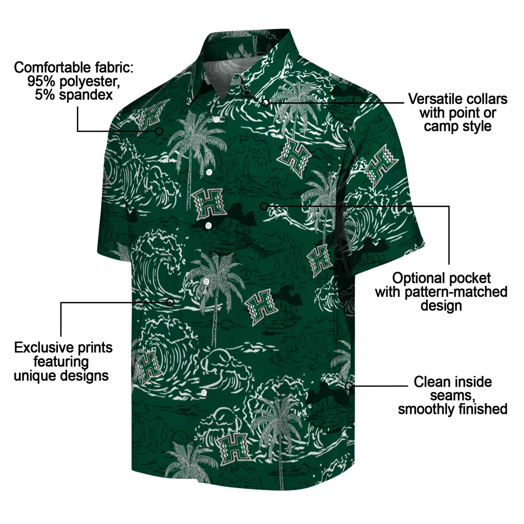 Hawaii Rainbow Warriors Hawaiian Shirt - Wave Palm hawaii rainbow warriors wave palm green hawaiian shirts new arrival