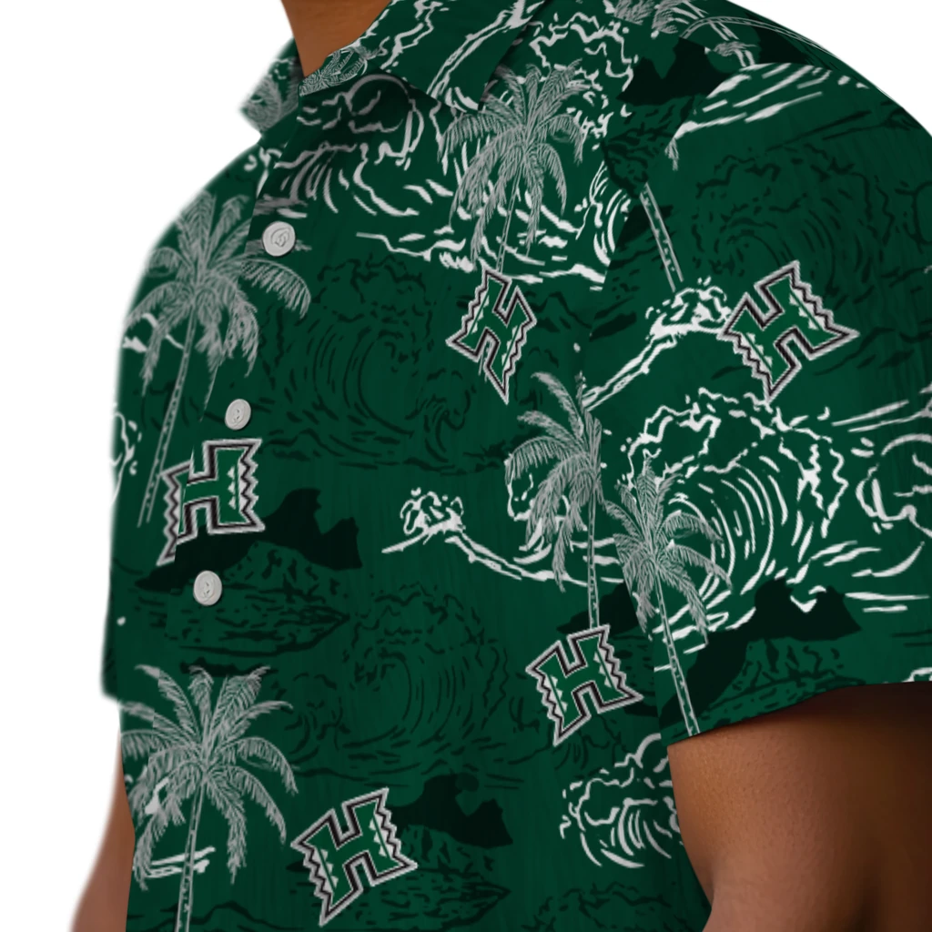 Hawaii Rainbow Warriors Hawaiian Shirt - Wave Palm hawaii rainbow warriors wave palm green hawaiian shirts trendy