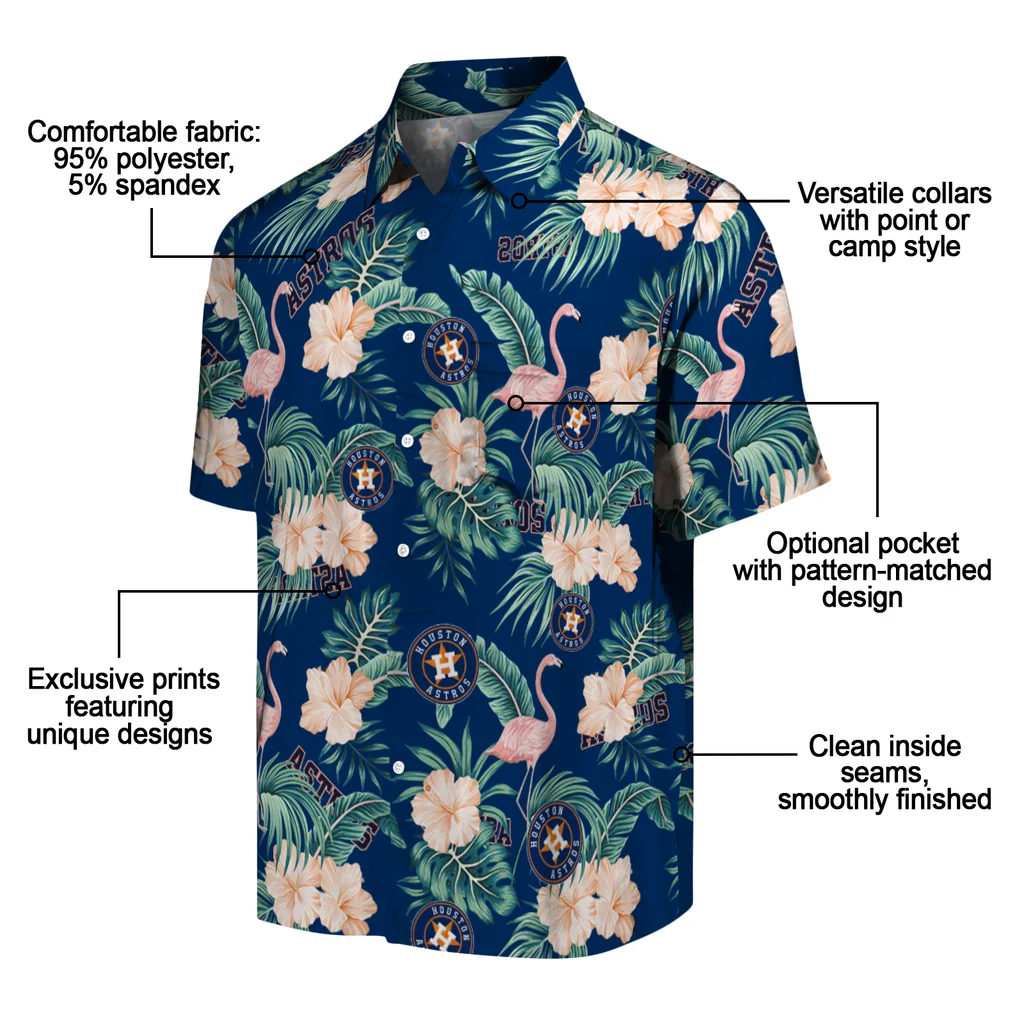 Houston Astros Hawaiian Shirt - Flamingo and Hibiscus houston astros flamingo palms blue hawaiian shirts new arrival