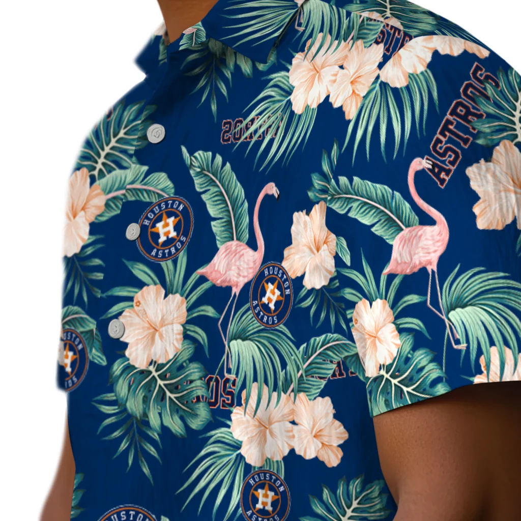 Houston Astros Hawaiian Shirt - Flamingo and Hibiscus houston astros flamingo palms blue hawaiian shirts trendy