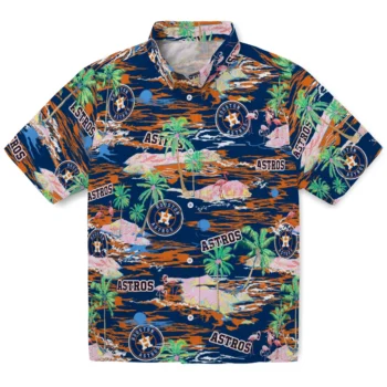 houston astros flamingo retreat blue hawaiian shirts best selling