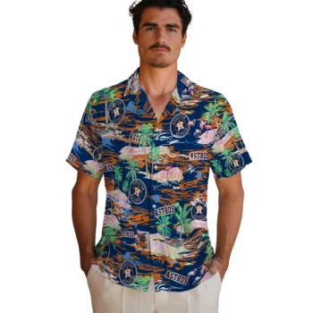houston astros flamingo retreat blue hawaiian shirts fashion forward