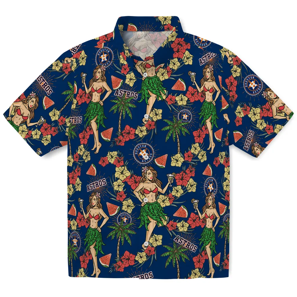 Houston Astros Hawaiian Shirt - Hawaiian Girls Design houston astros hawaiian girls design blue hawaiian shirts best selling
