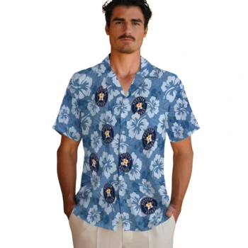 houston astros hibiscus cluster blue hawaiian shirts fashion forward