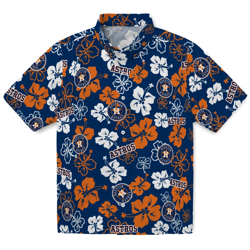 Houston Astros Hawaiian Shirt - Hibiscus Flower Design houston astros hibiscus bloom blue hawaiian shirts best selling