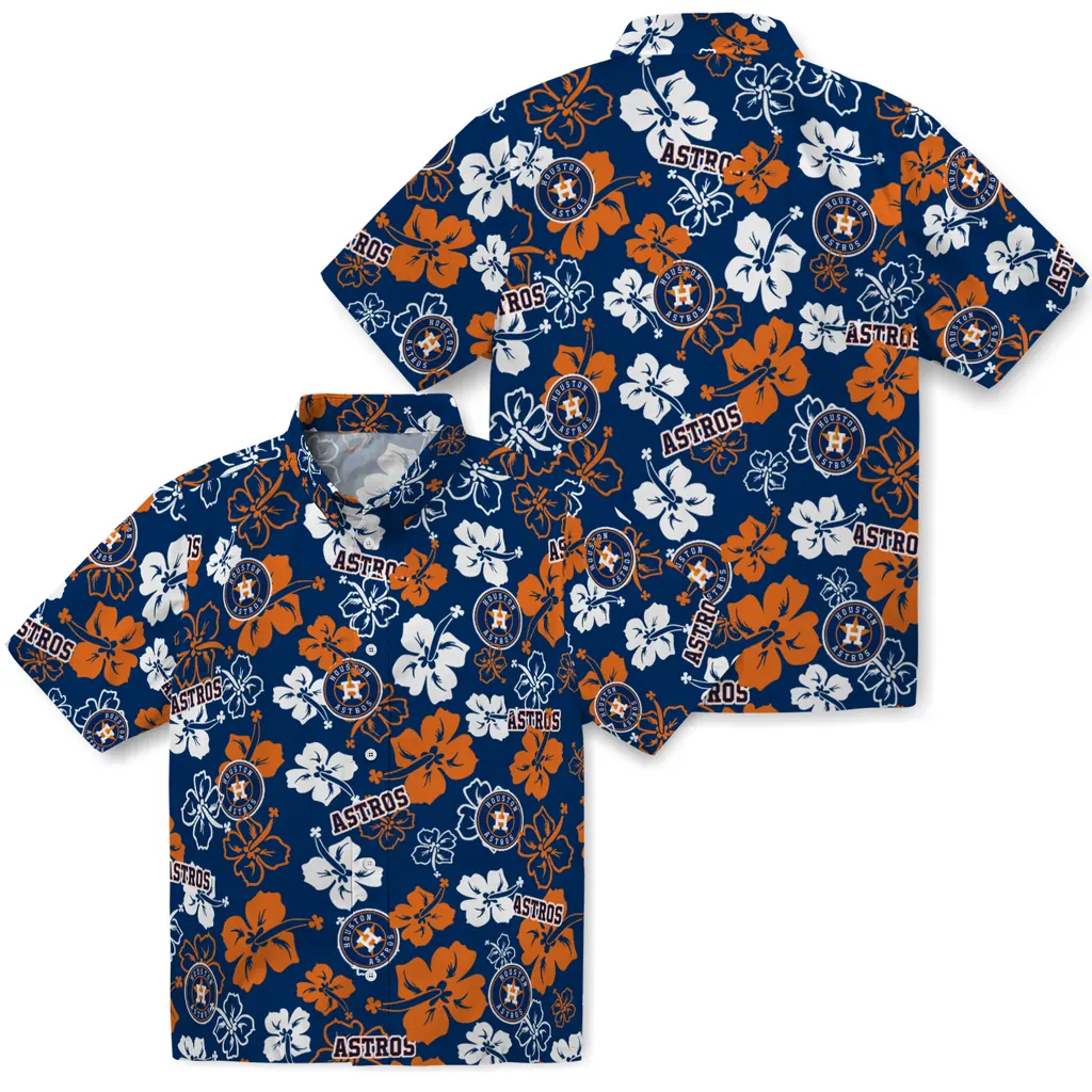 Houston Astros Hawaiian Shirt - Hibiscus Flower Design houston astros hibiscus bloom blue hawaiian shirts high quality