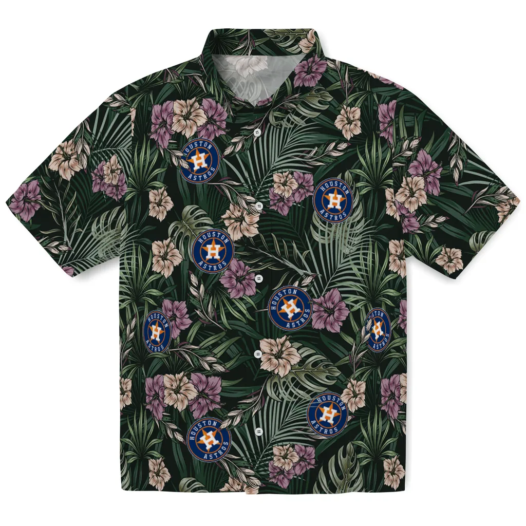 Houston Astros Hawaiian Shirt - Hibiscus Leaves Pattern houston astros hibiscus leaves pattern green hawaiian shirts best selling