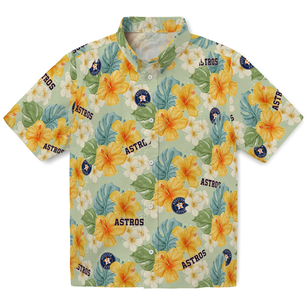 Houston Astros Hawaiian Shirt - Hibiscus Mood houston astros hibiscus mood pale lime yellow hawaiian shirts best selling
