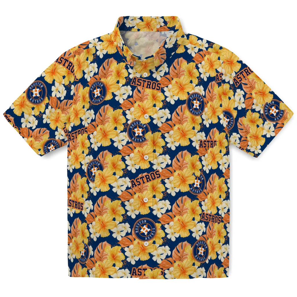 Houston Astros Hawaiian Shirt - Hibiscus Tropics houston astros hibiscus tropics blue yellow hawaiian shirts best selling