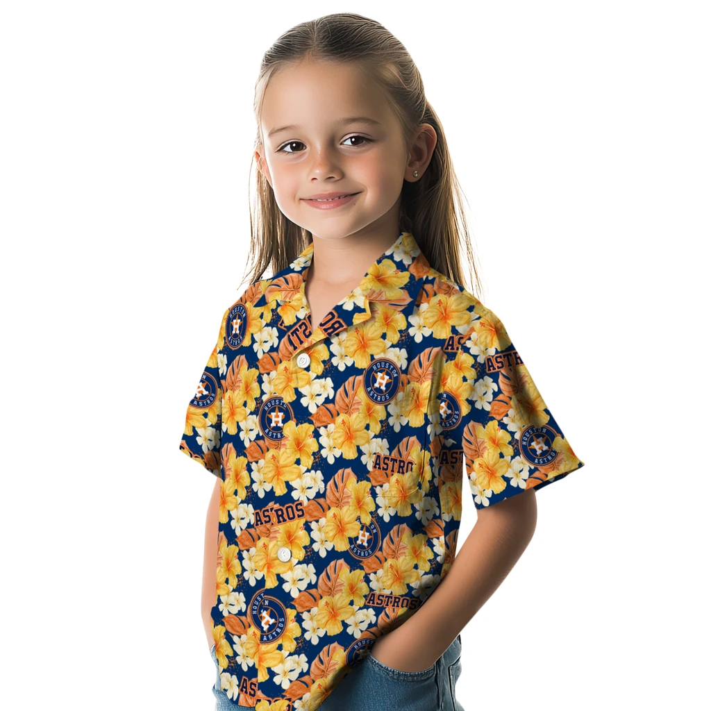 Houston Astros Hawaiian Shirt - Hibiscus Tropics houston astros hibiscus tropics blue yellow hawaiian shirts premium grade