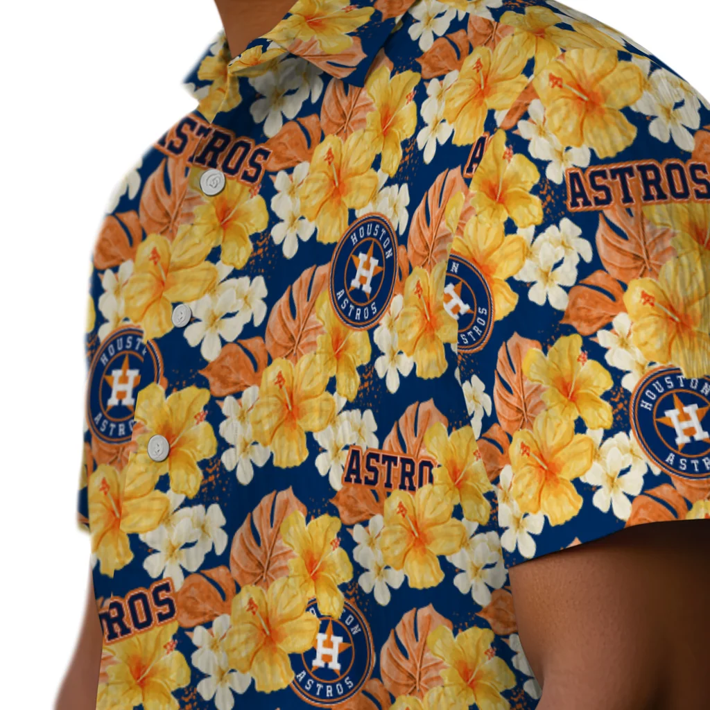 Houston Astros Hawaiian Shirt - Hibiscus Tropics houston astros hibiscus tropics blue yellow hawaiian shirts trendy
