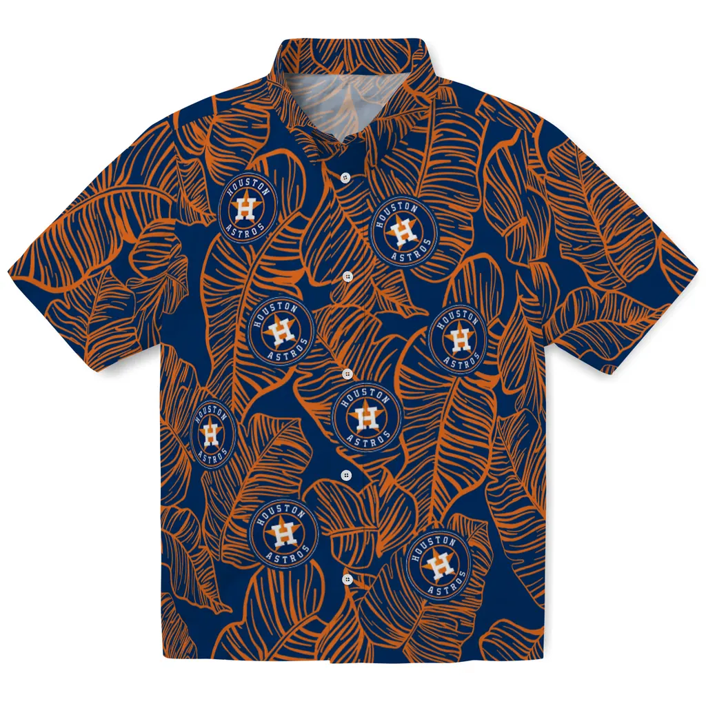 Houston Astros Hawaiian Shirt - Leaf Outline houston astros leaf outline blue hawaiian shirts best selling