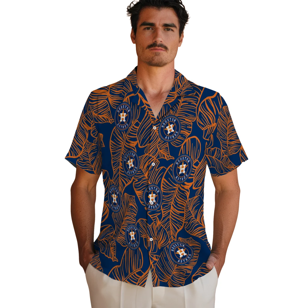 Houston Astros Hawaiian Shirt - Leaf Outline houston astros leaf outline blue hawaiian shirts fashion forward