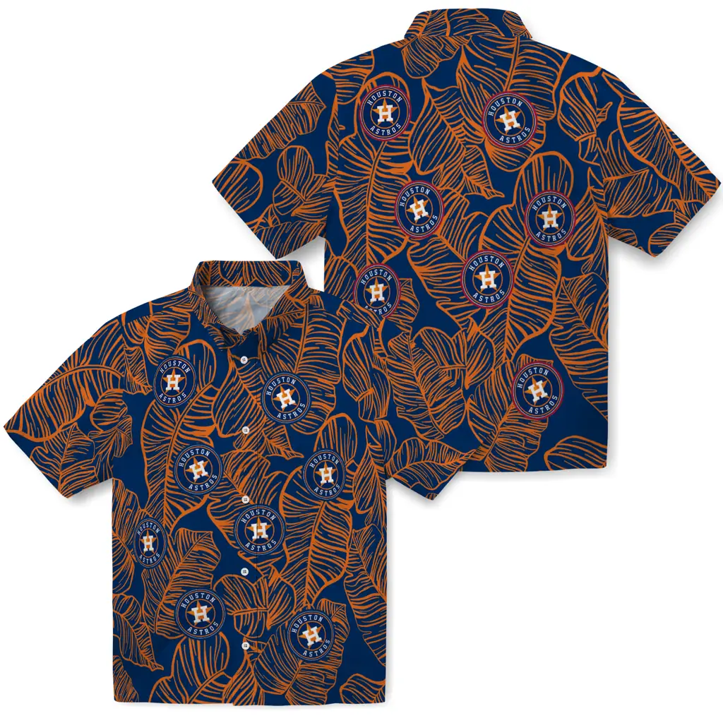Houston Astros Hawaiian Shirt - Leaf Outline houston astros leaf outline blue hawaiian shirts high quality