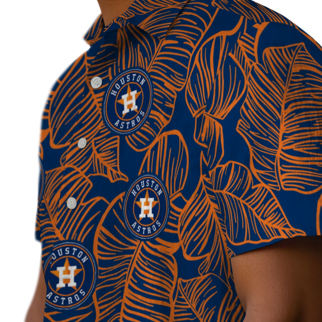 Houston Astros Hawaiian Shirt - Leaf Outline houston astros leaf outline blue hawaiian shirts trendy