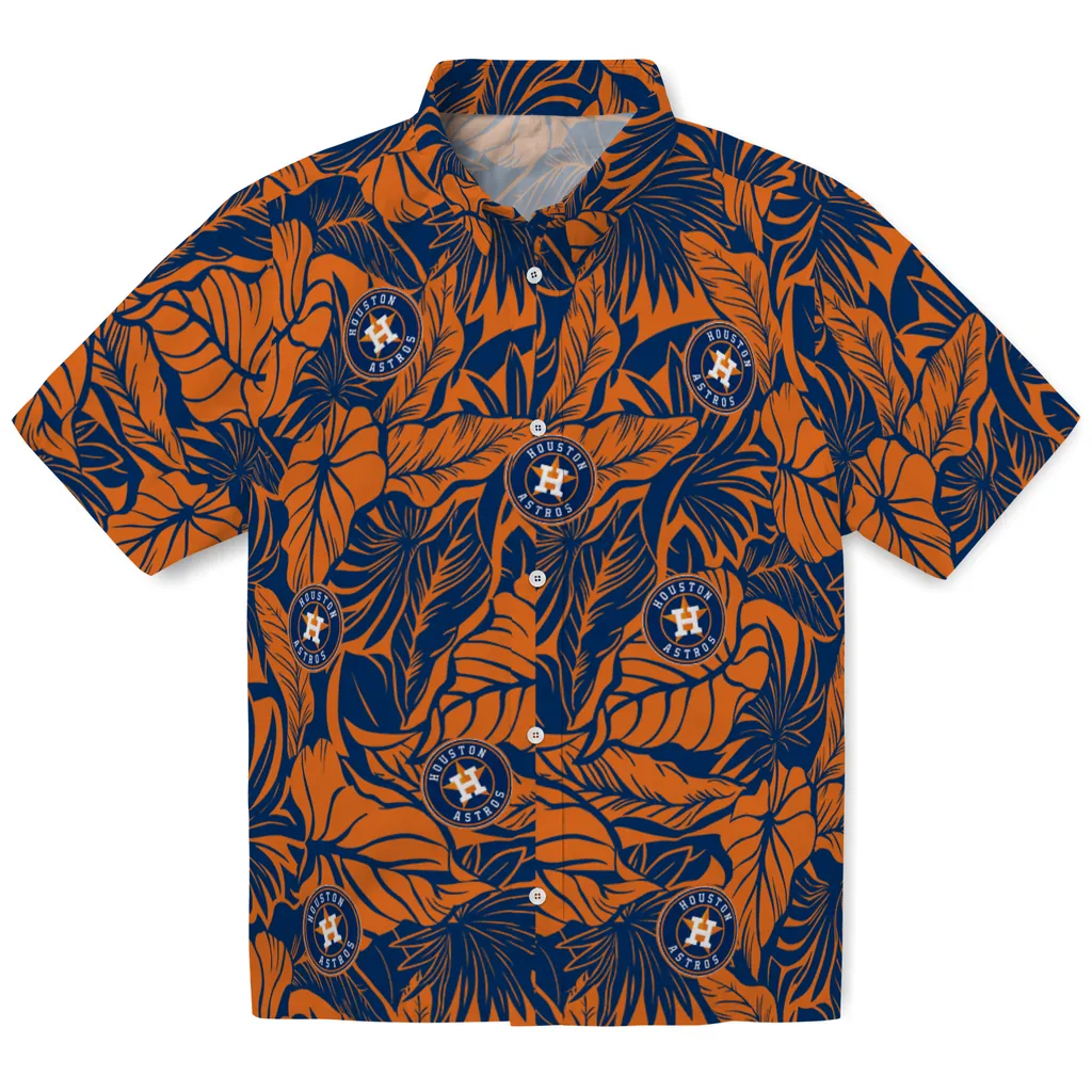 Houston Astros Hawaiian Shirt - Monstera Layer houston astros monstera layer blue hawaiian shirts best selling