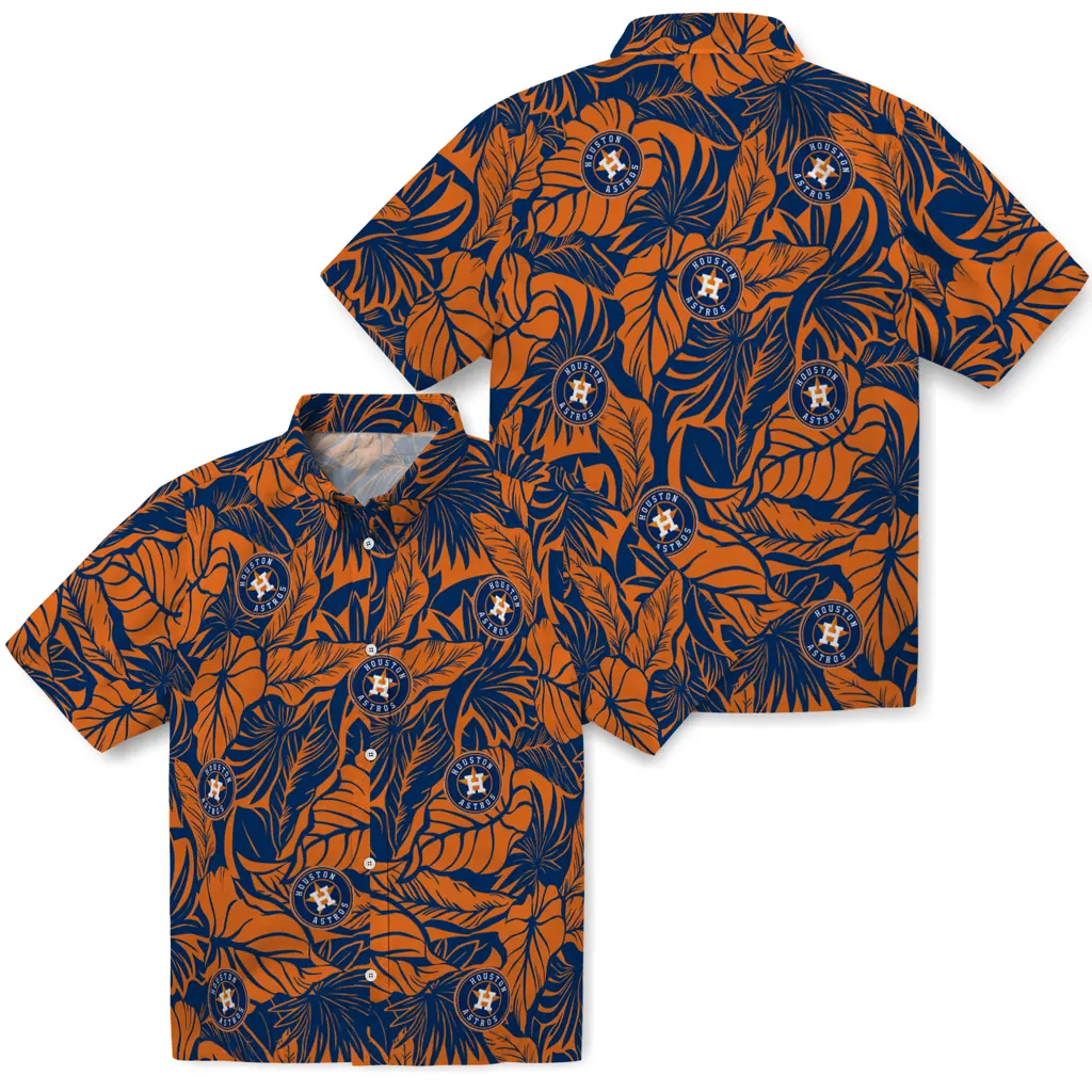 Houston Astros Hawaiian Shirt - Monstera Layer houston astros monstera layer blue hawaiian shirts high quality