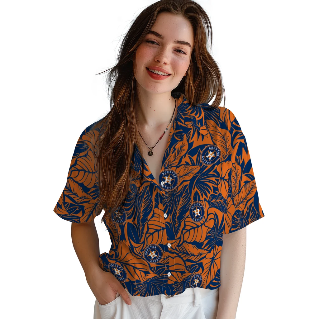 Houston Astros Hawaiian Shirt - Monstera Layer houston astros monstera layer blue hawaiian shirts latest model