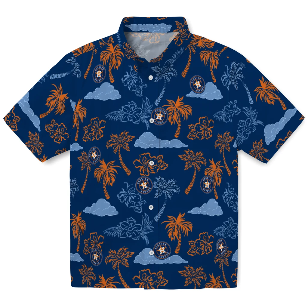 Houston Astros Hawaiian Shirt - Palm And Clouds houston astros palm and clouds blue hawaiian shirts best selling