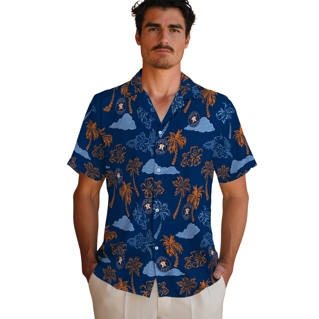 Houston Astros Hawaiian Shirt - Palm And Clouds houston astros palm and clouds blue hawaiian shirts fashion forward