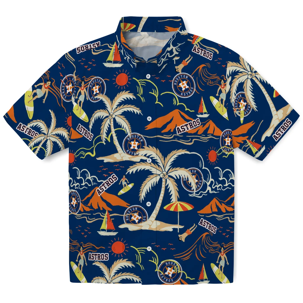 Houston Astros Hawaiian Shirt - Palm Tree Island houston astros palm tree island blue hawaiian shirts best selling