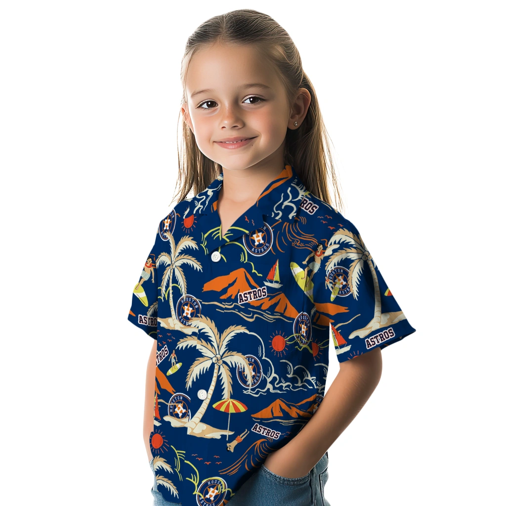 Houston Astros Hawaiian Shirt - Palm Tree Island houston astros palm tree island blue hawaiian shirts premium grade