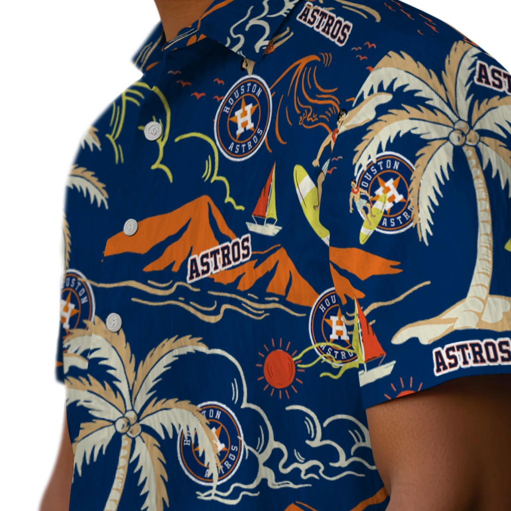 Houston Astros Hawaiian Shirt - Palm Tree Island houston astros palm tree island blue hawaiian shirts trendy