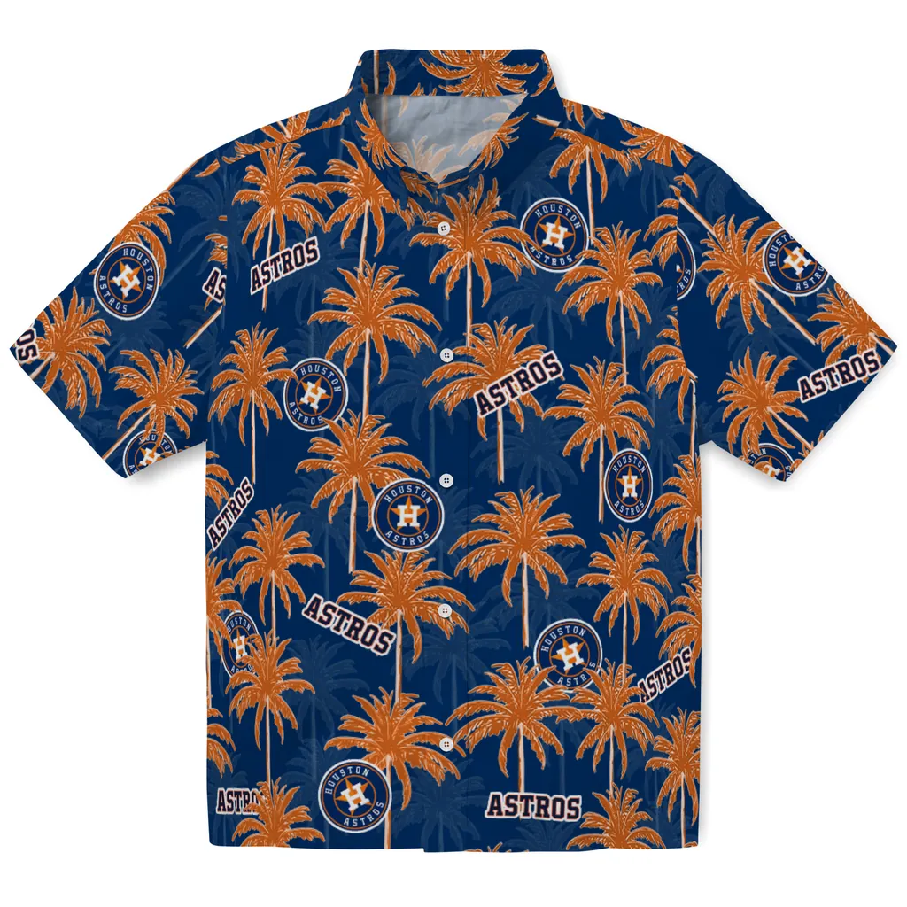 Houston Astros Hawaiian Shirt - Palm Tree Motif houston astros palm grove blue hawaiian shirts best selling