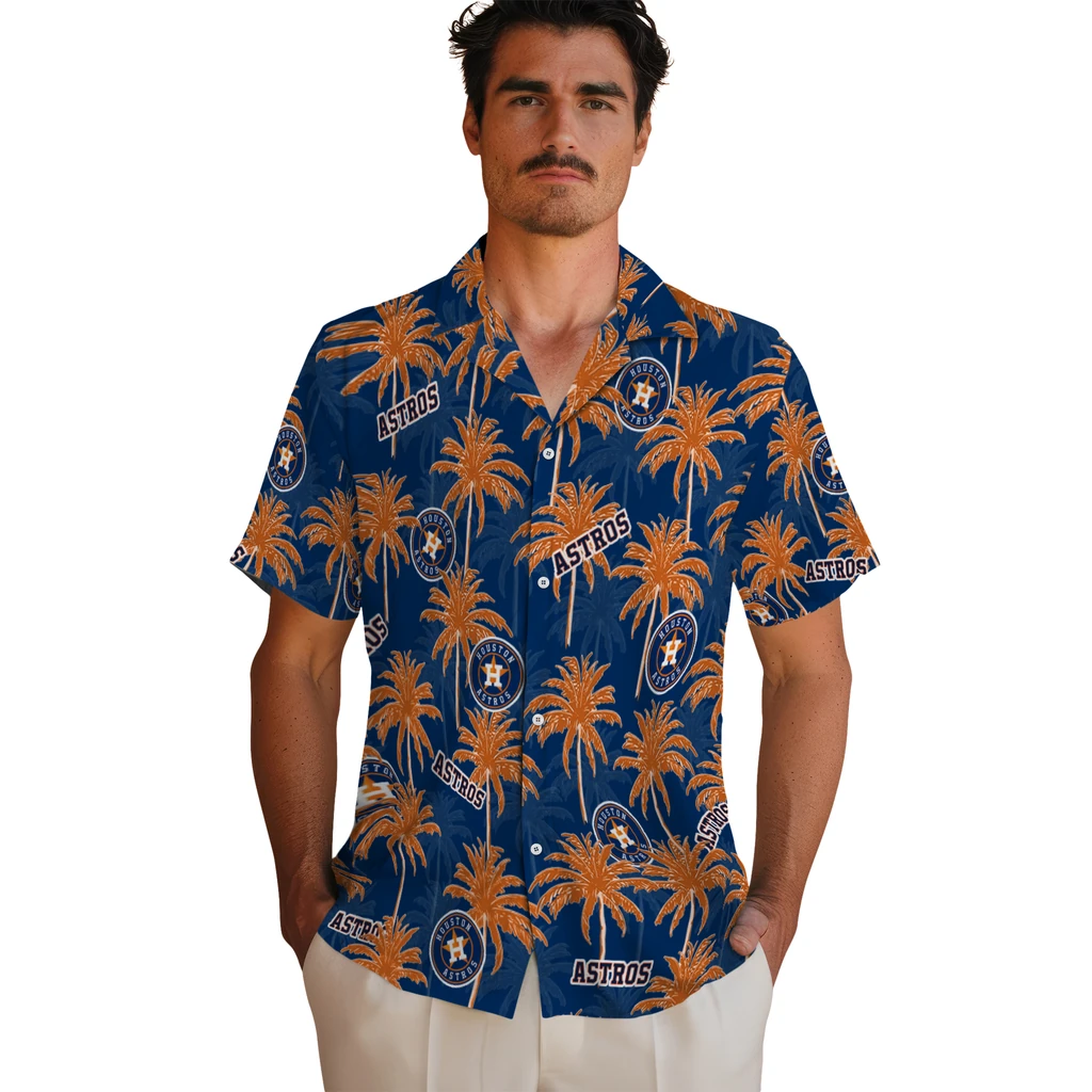 Houston Astros Hawaiian Shirt - Palm Tree Motif houston astros palm grove blue hawaiian shirts fashion forward