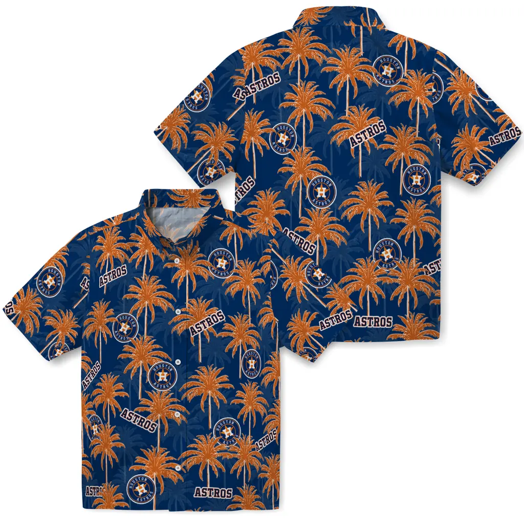Houston Astros Hawaiian Shirt - Palm Tree Motif houston astros palm grove blue hawaiian shirts high quality