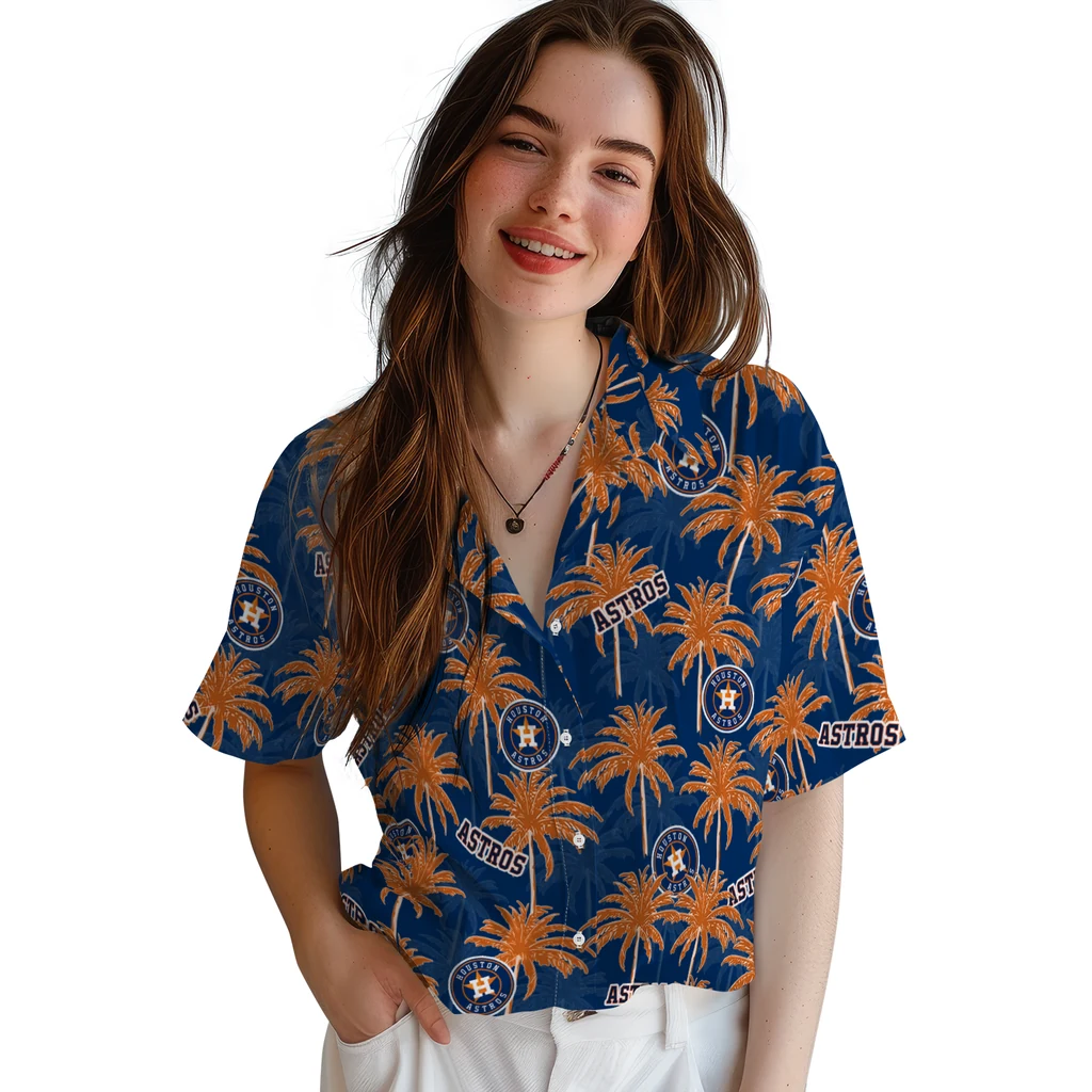 Houston Astros Hawaiian Shirt - Palm Tree Motif houston astros palm grove blue hawaiian shirts latest model