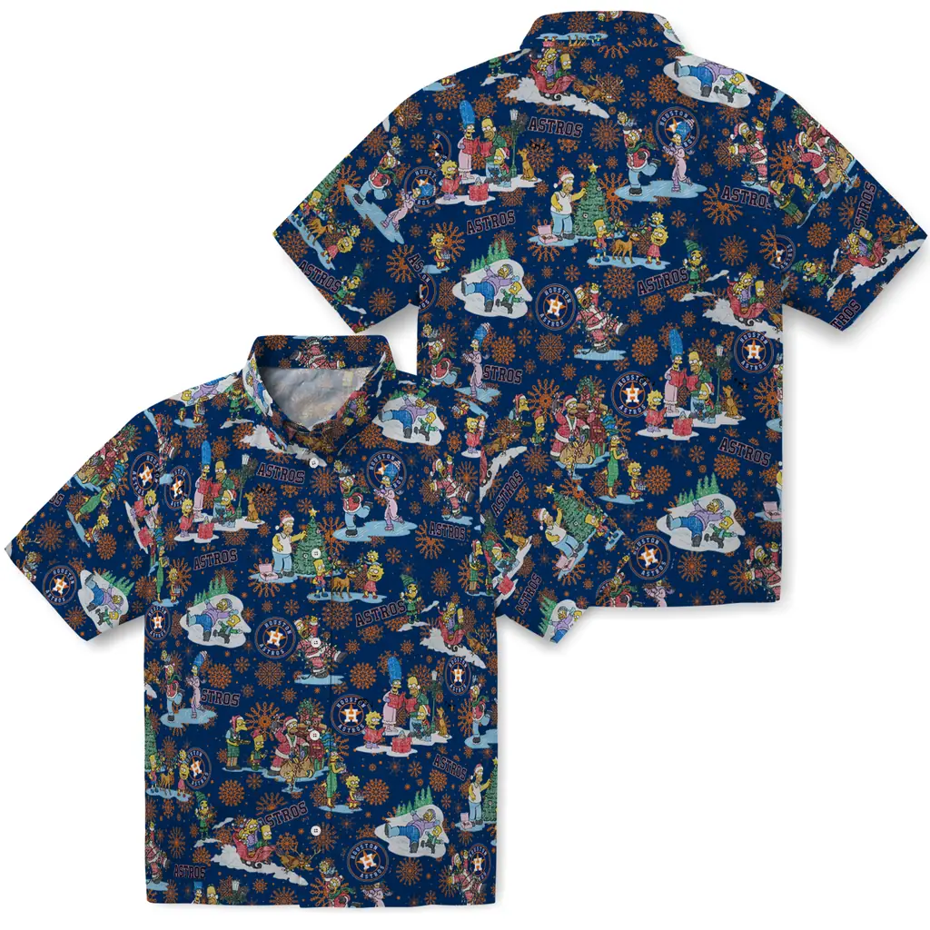 Houston Astros Hawaiian Shirt - Simpsons Christmas houston astros simpsons christmas blue hawaiian shirts high quality