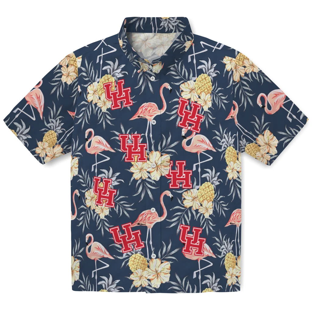 Houston Cougars Hawaiian Shirt - Flamingo Hibiscus houston cougars flamingo hibiscus navy hawaiian shirts best selling