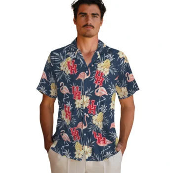 houston cougars flamingo hibiscus navy hawaiian shirts fashion forward