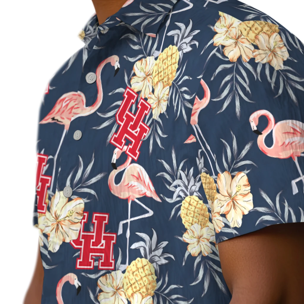 Houston Cougars Hawaiian Shirt - Flamingo Hibiscus houston cougars flamingo hibiscus navy hawaiian shirts trendy