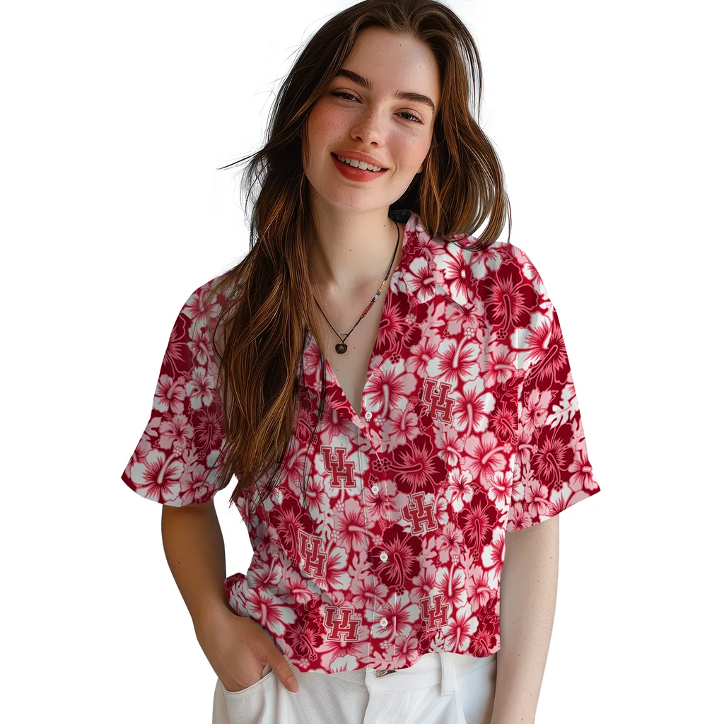 Houston Cougars Hawaiian Shirt - Hibiscus Blooms houston cougars hibiscus blooms red hawaiian shirts latest model