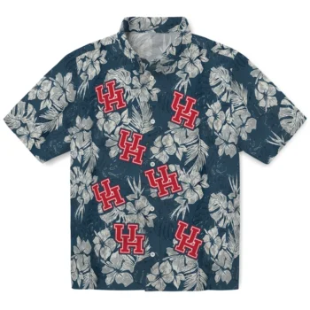 houston cougars hibiscus flowers navy blue hawaiian shirts best selling