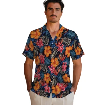 houston cougars hibiscus foliage hawaiian shirts fashion forward