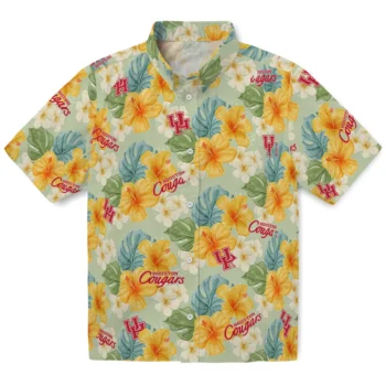 houston cougars hibiscus mood pale lime yellow hawaiian shirts best selling