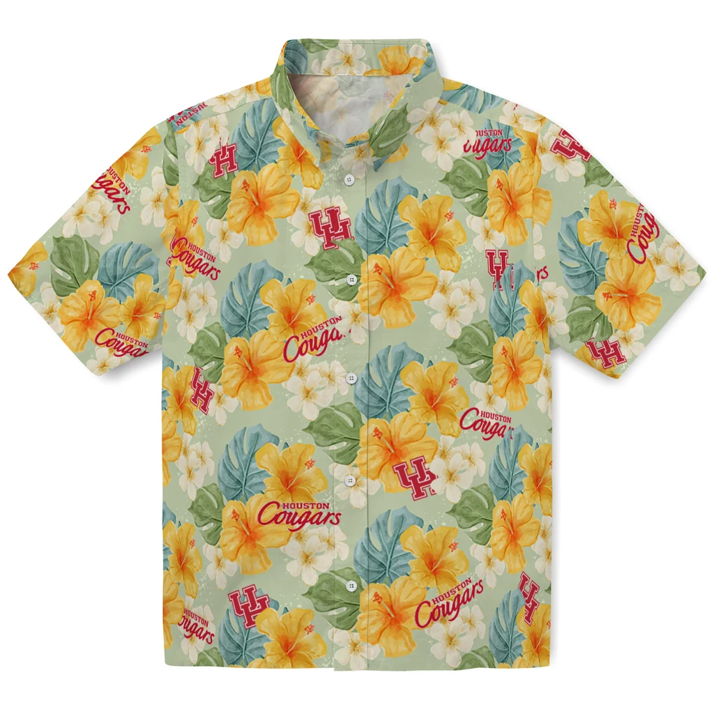 Houston Cougars Hawaiian Shirt - Hibiscus Mood houston cougars hibiscus mood pale lime yellow hawaiian shirts best selling