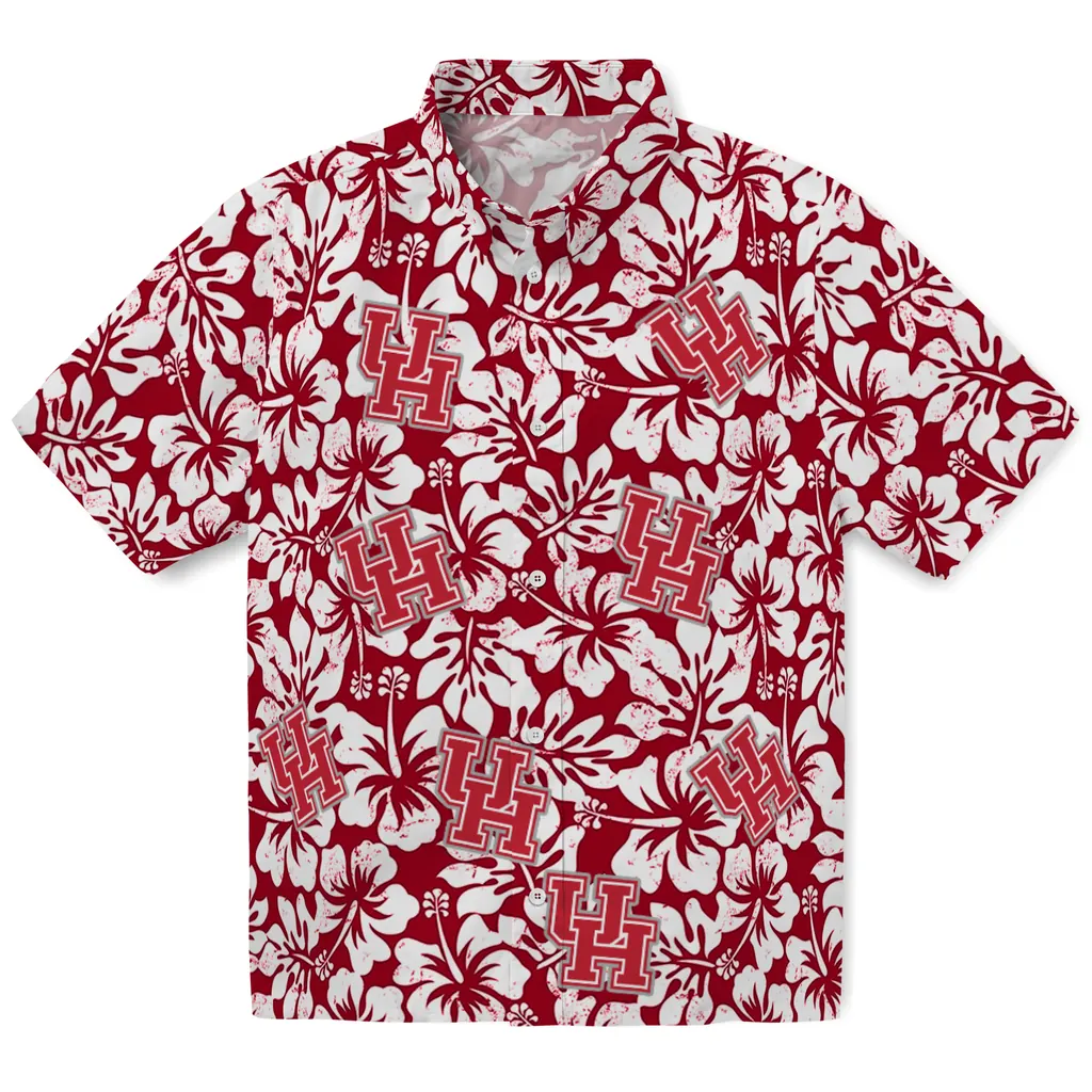 Houston Cougars Hawaiian Shirt - Hibiscus Motif houston cougars hibiscus motif red white hawaiian shirts best selling